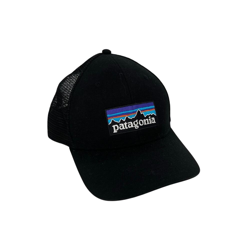 Patagonia P-6 Logo LoPro Adjustable Trucker Hat in black mesh back